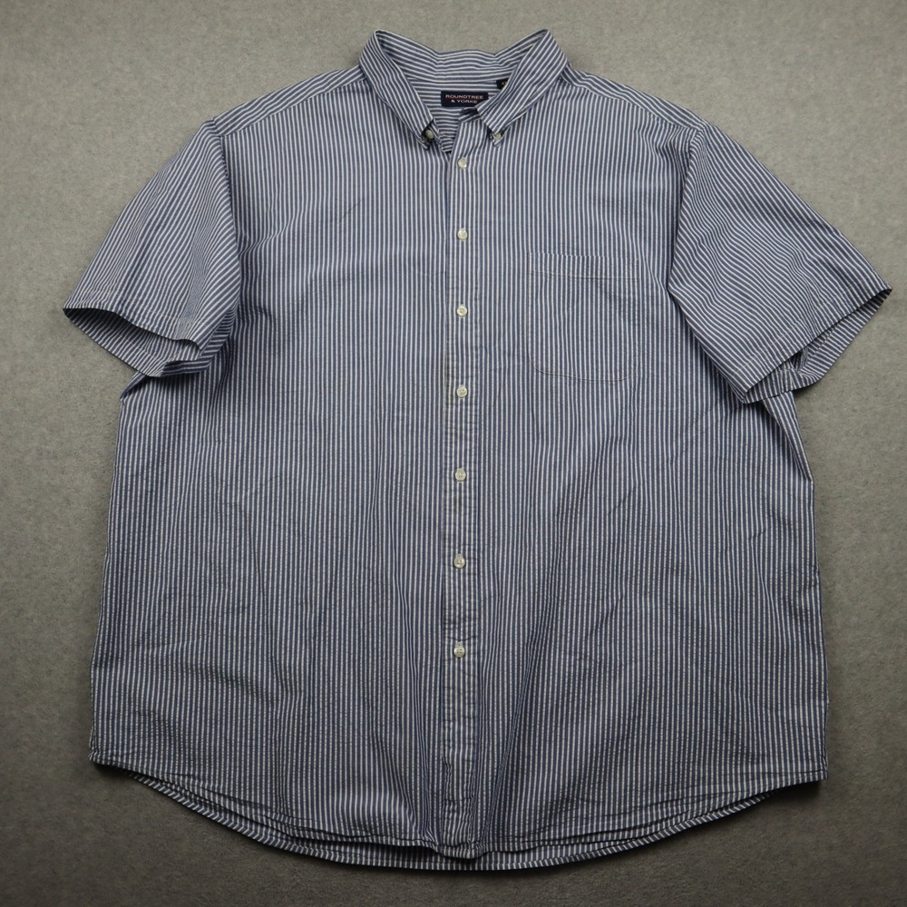 Roundtree & Yorke Shirt Mens 4XT Tall Short Sleeve Blue White Striped Seersucker